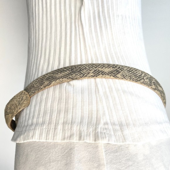 Elaine Conye Belt Beige Gray Snakeskin Leather Distressed Plate Pin Buckle 1X - Picture 4 of 11